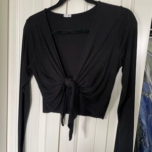 Black Long Sleeve Tie-Front Top